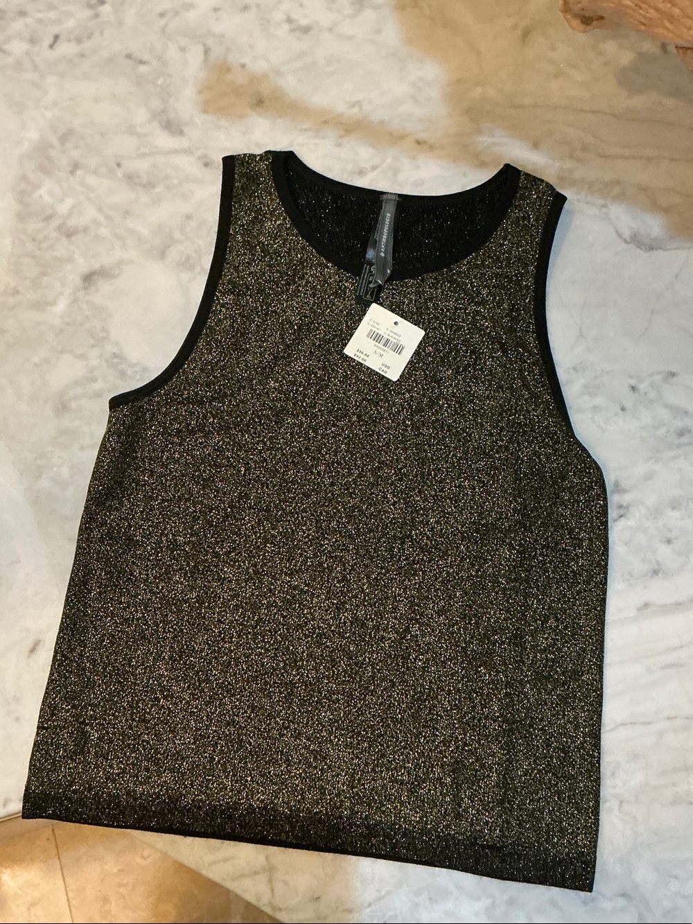 ✨ Anthropologie Metallic Gold & Black Knit Tank Top – NWT – Size S/M